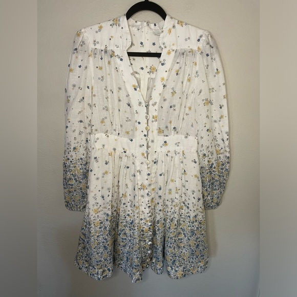ZIMMERMANN white linen CARNABY FLORAL BUTTON FRONT MINI Dress 3